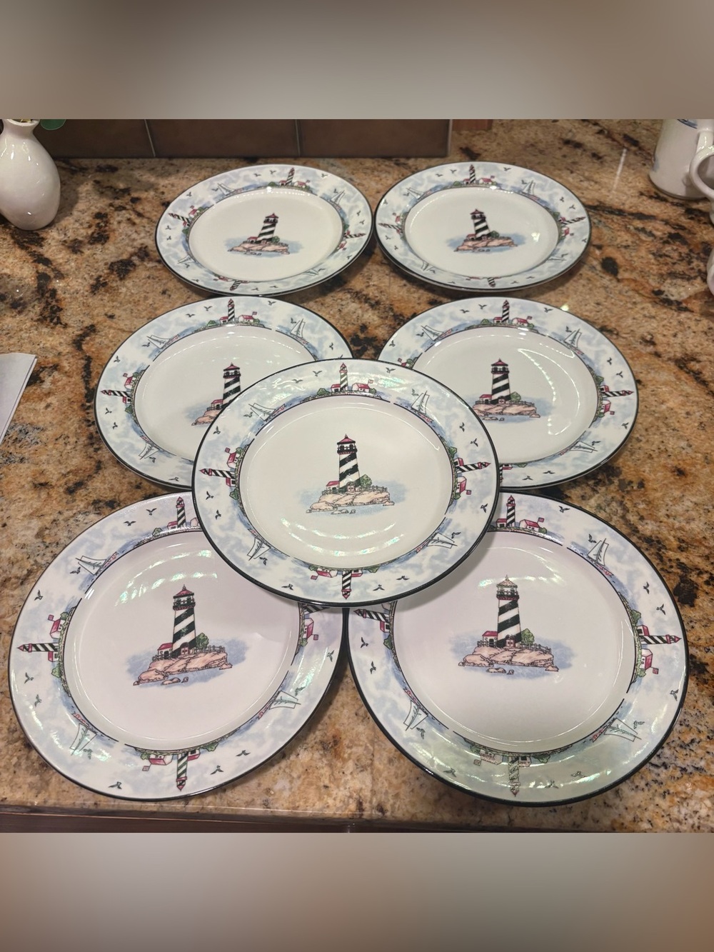 Vintage Set of 7 Totally Today Nautical Coastal Lighthouse Salad/Dessert Plates